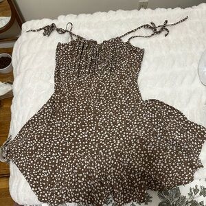 Brown Floral Romper with Tie Straps